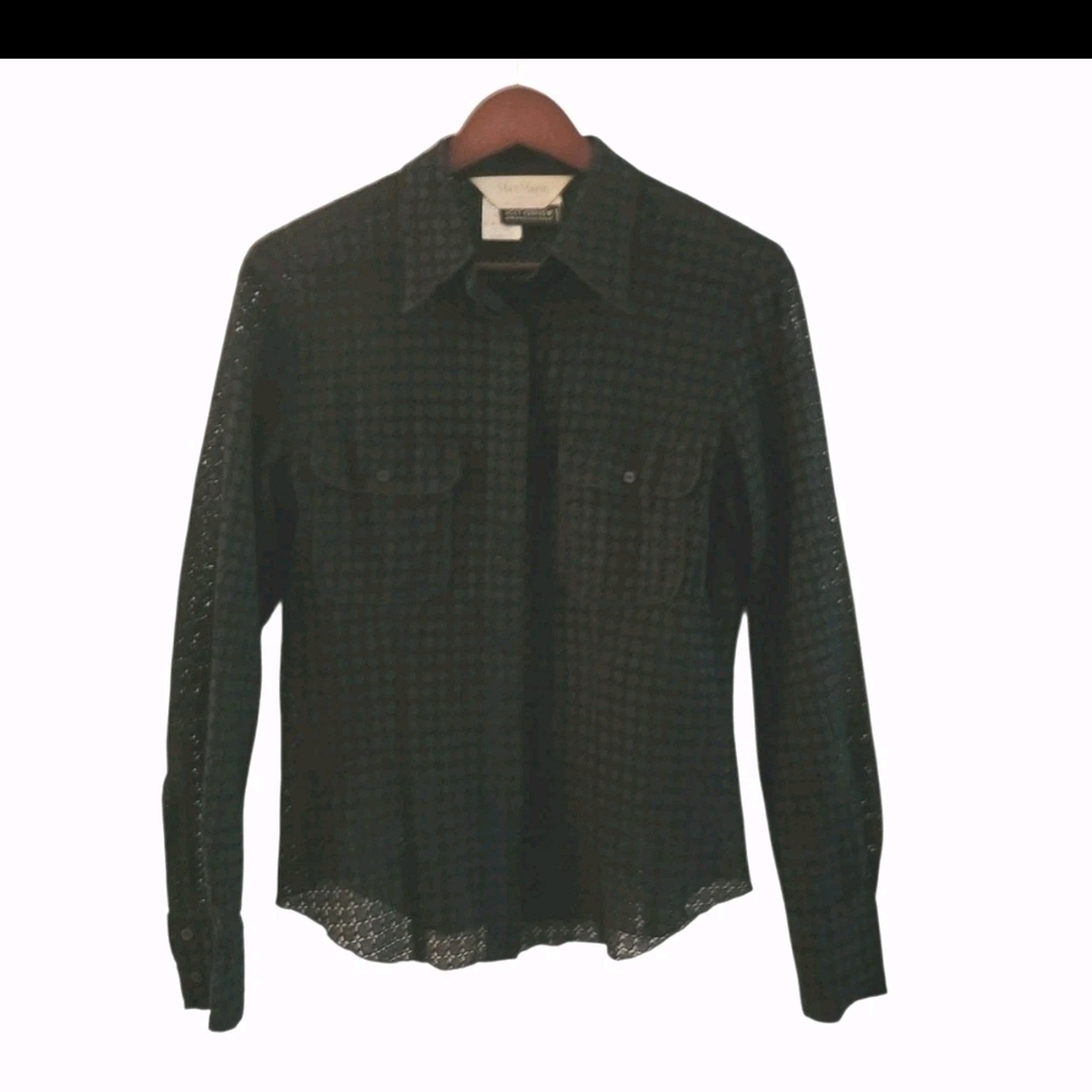 Max Mara Holt Renfrew Made Italy Black Open Knit Button Blouse Top Size 8